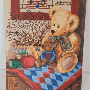 Teddy Bear Paint by Number Painting CottageCore Americana Quilt 11" x 14"